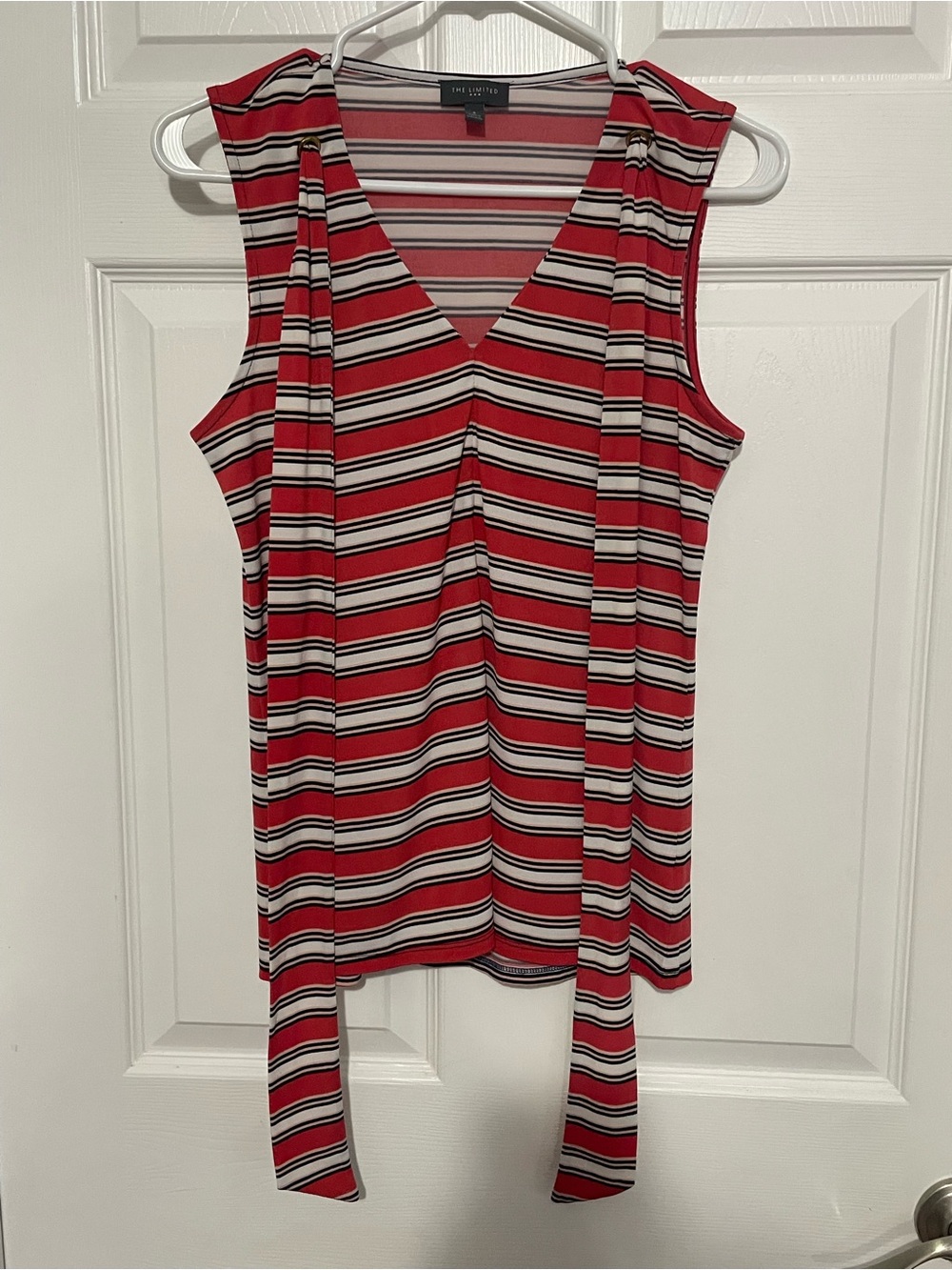 Women’s “The Limited” Red Striped V-Neck Sleeveless Top - Small